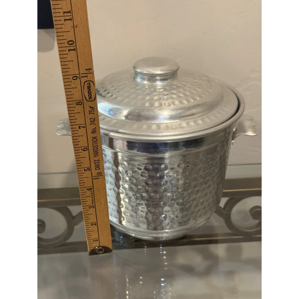 Vintage Mid Century Italian Hammered Aluminum Ice Bucket - Made in Italy Barware